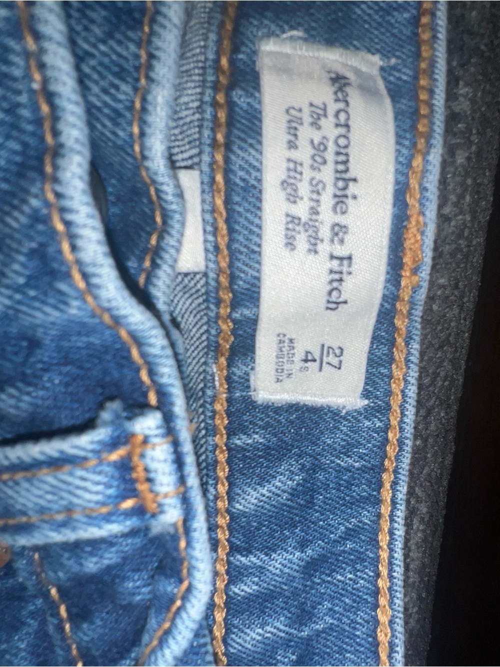 Abercrombie & Fitch women’s Slim Jeans in Medium Blue with Tan Stitching